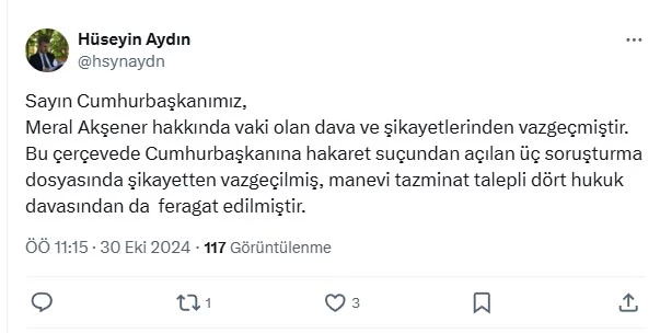 Cumhurbaşkanı Erdoğan, Akşener hakkındaki dava ve şikayetlerinden vazgeçti