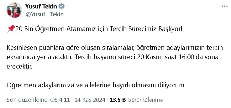 20 bin öğretmen ataması için tercih süreci başladı