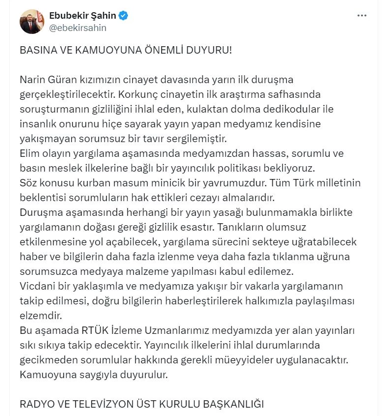 RTÜK Başkanı Şahin