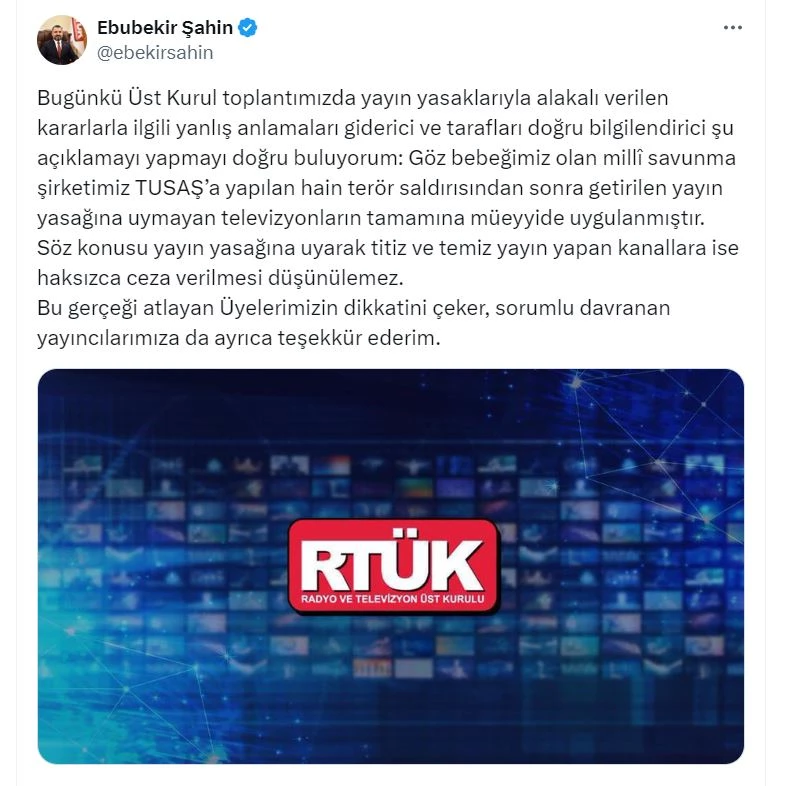 RTÜK Başkanı Şahin: TUSAŞ