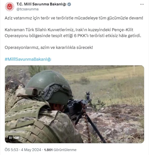 MSB: Pençe- Kilit bölgesinde 6 PKK