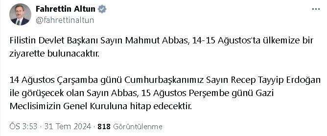 Filistin Devlet Başkanı Abbas, Türkiye