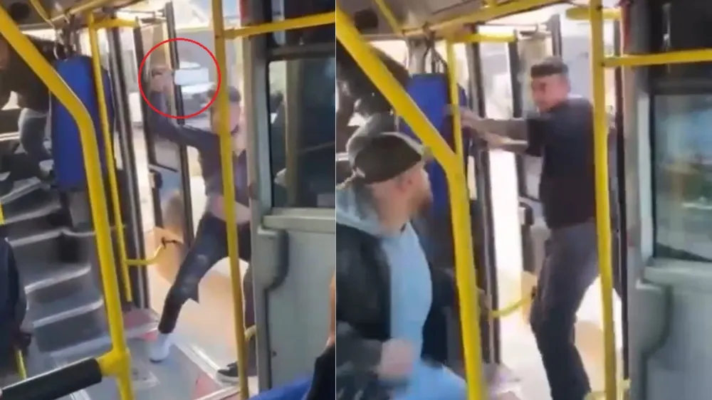 Otobüste tartıştıkları yolcuya satırla saldırdılar : O anlar kamerada