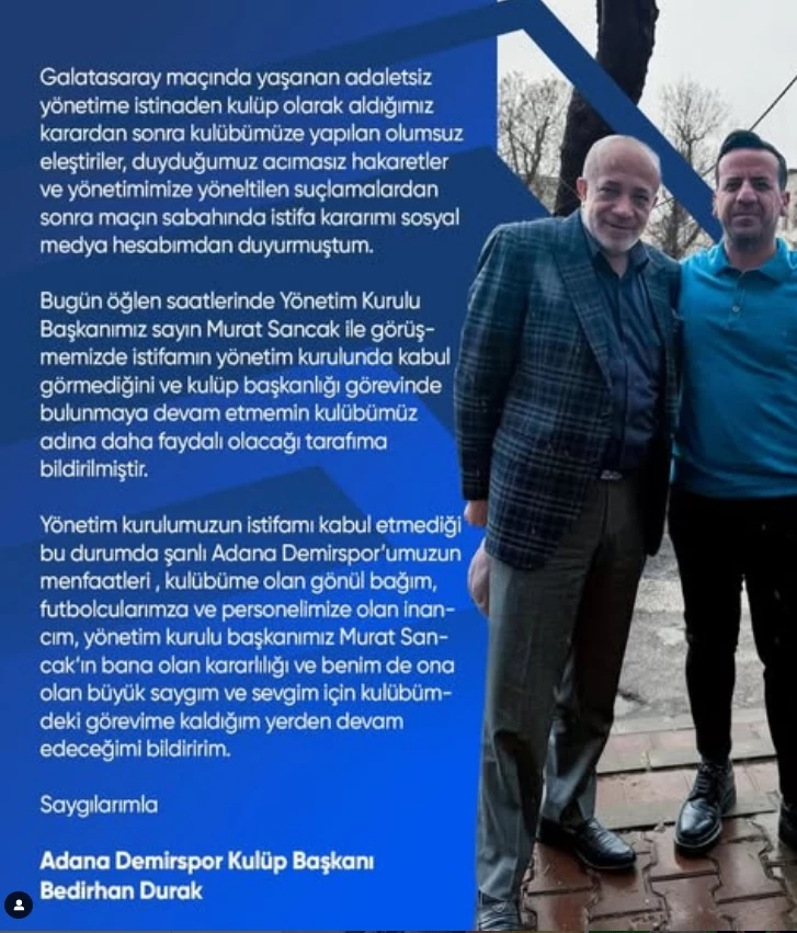 Adana Demirspor Başkanı Bedirhan Durak