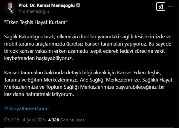 Bakan Memişoğlu: Erken teşhis hayat kurtarır