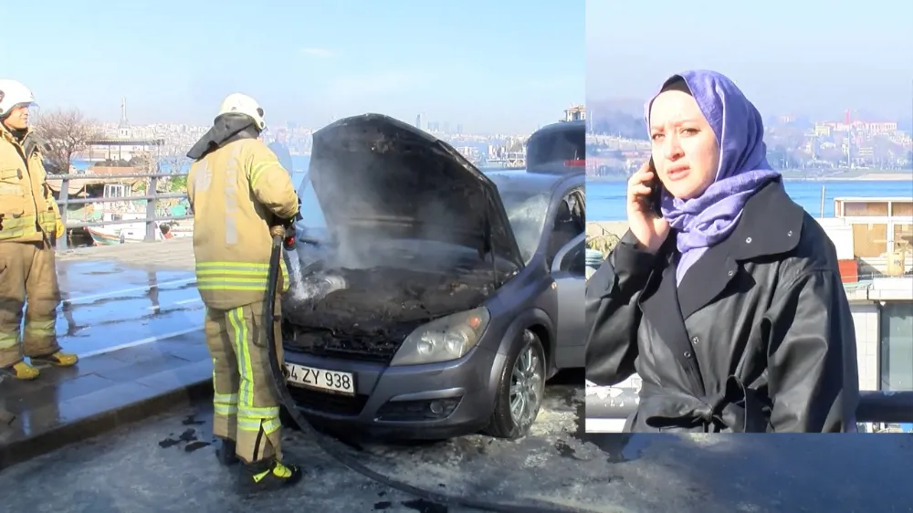 Üsküdar Sahilyolu’nda alev alan otomobilini gözyaşları içinde izledi