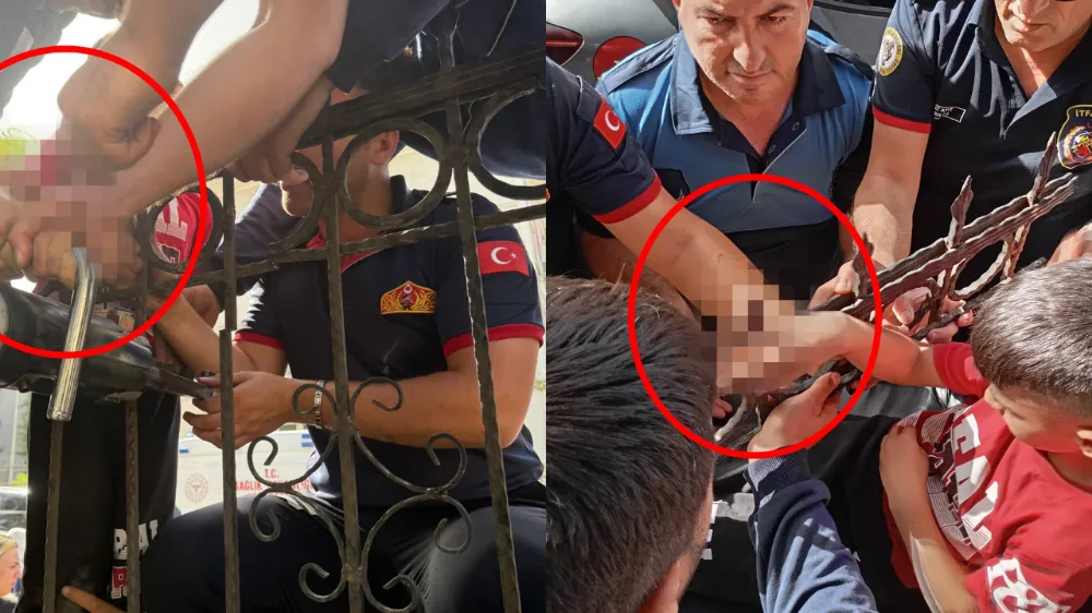 Dut yemek isterken eli korkuluk demirine saplandı
