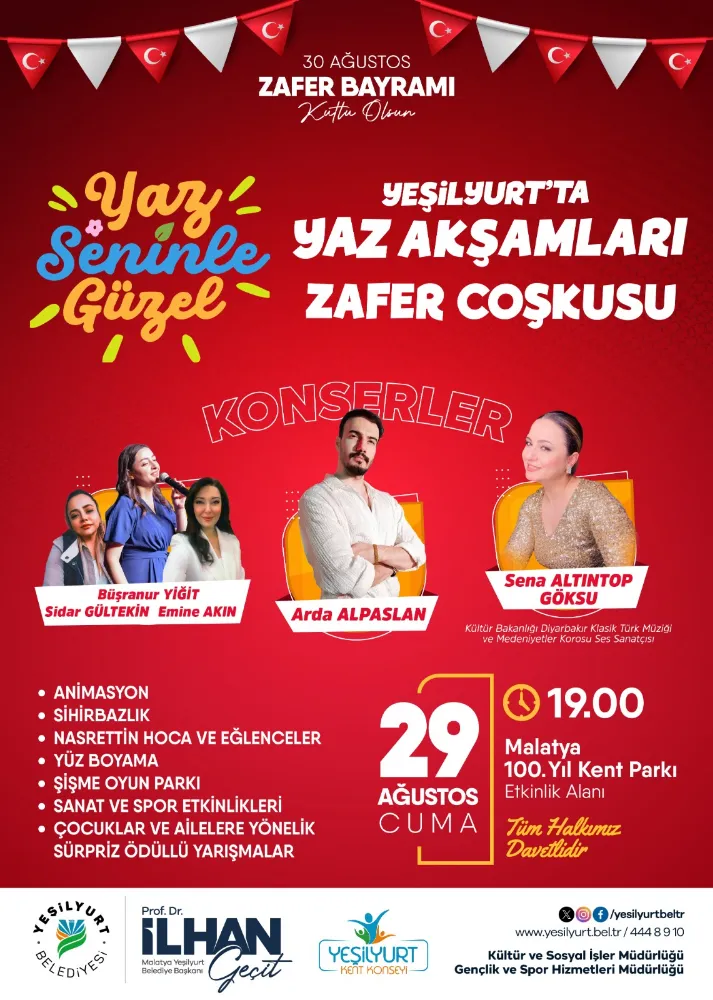 ‘Yeşilyurt’ta Yaz Akşamları’ Zafer Bayramı Özel Programıyla Taçlanıyor